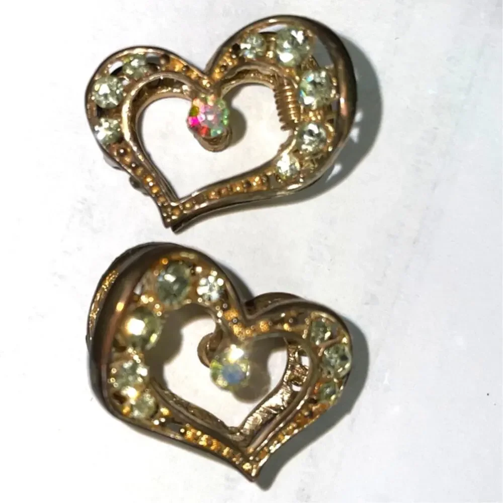 Gold Tone Heart Rhinestone Mini Claw Hair-clips set of 2